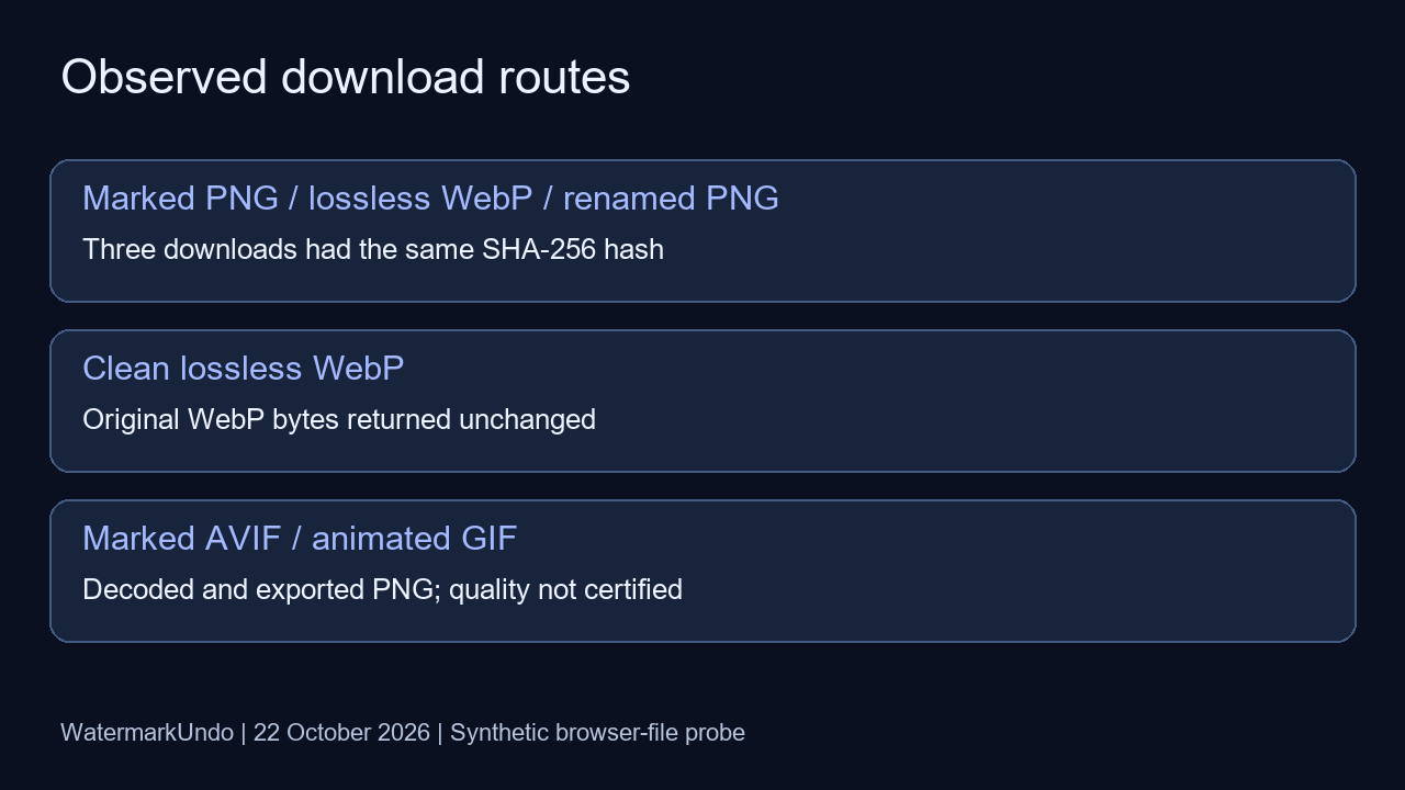 Observed processed PNG route versus original WebP bypass route